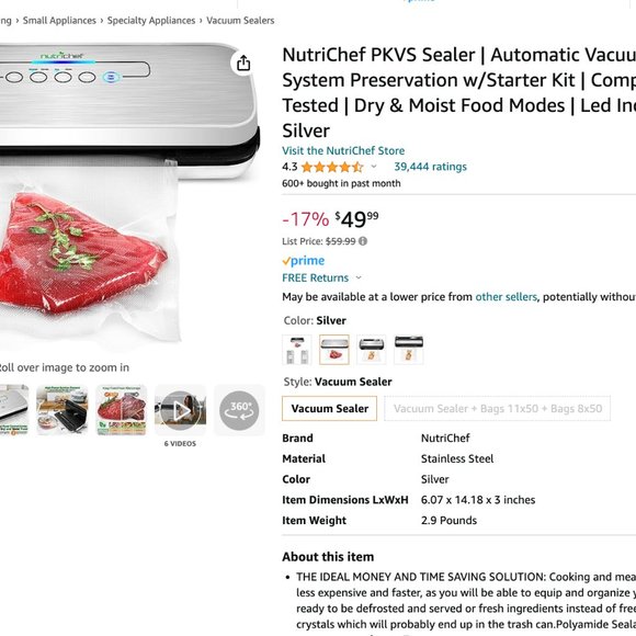 NutriChef PKVS Sealer + Big Box of Food Saver Bags - Picture 1 of 12